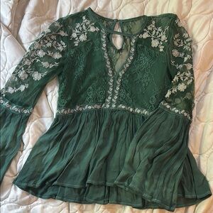 hand dyed Green sheer Lace Embroidered Fairy Top